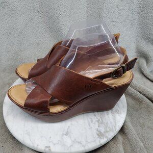 Born Shoes Womens Size 9 M/W Brown Leather Emmy II Wedge Sandals